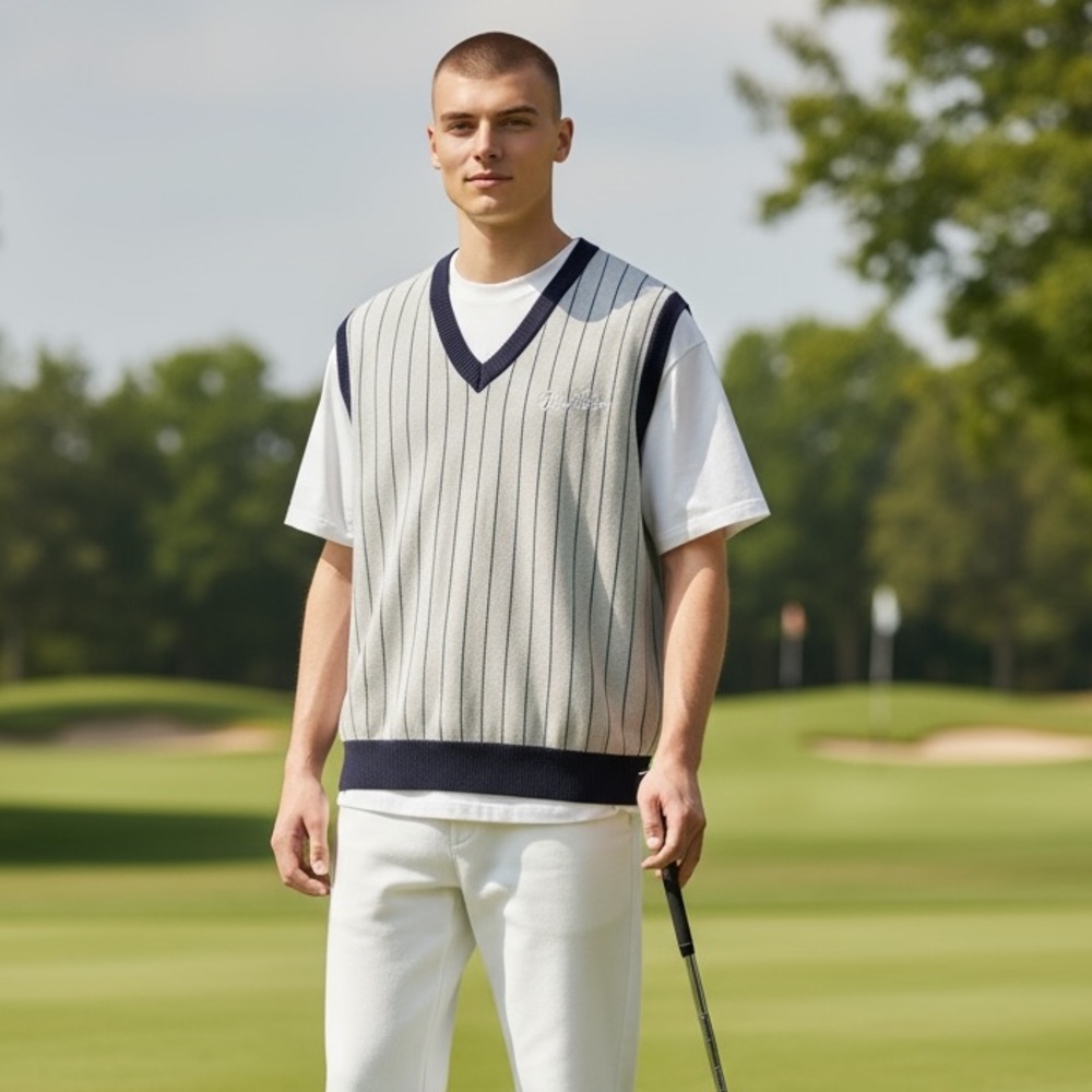 Bogey Boys Men's M Pinstripe Sweater Vest Gray Navy‎ New 9770